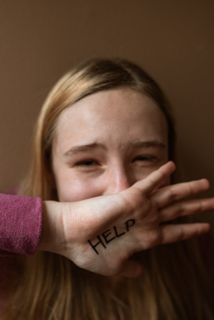 A woman crying for help